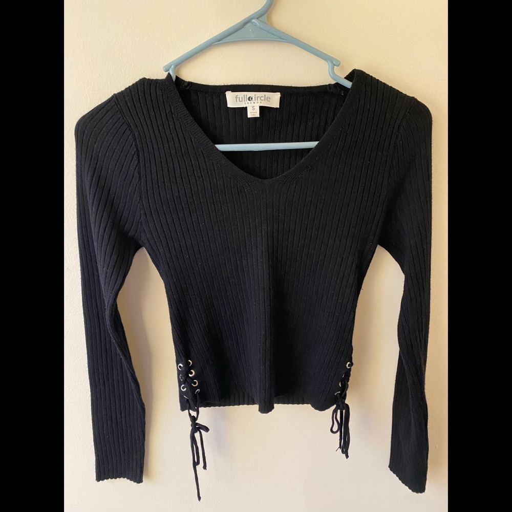 Black Full Circle Trends Lace Up Shirt